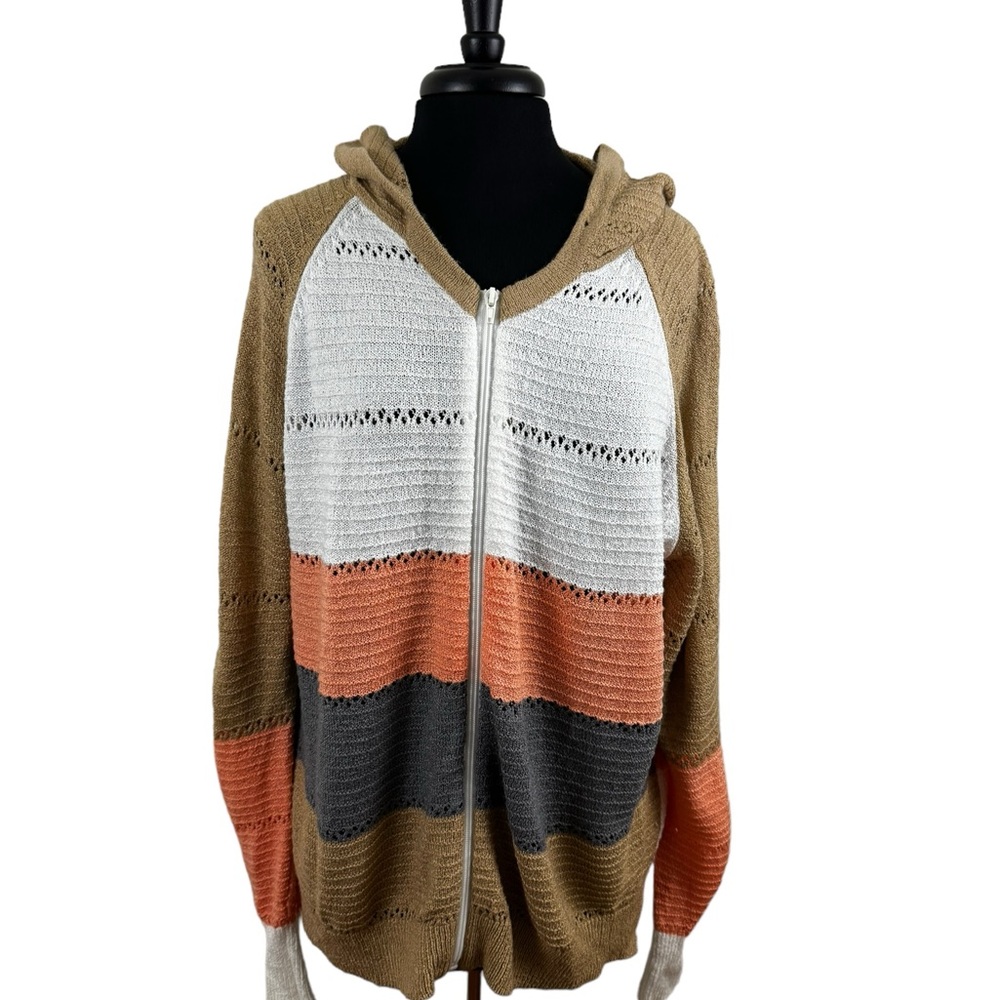 Plus Size Knit Colorblock Jacket Full Zip Hooded Size 2XL XXL - Picture 2 of 14